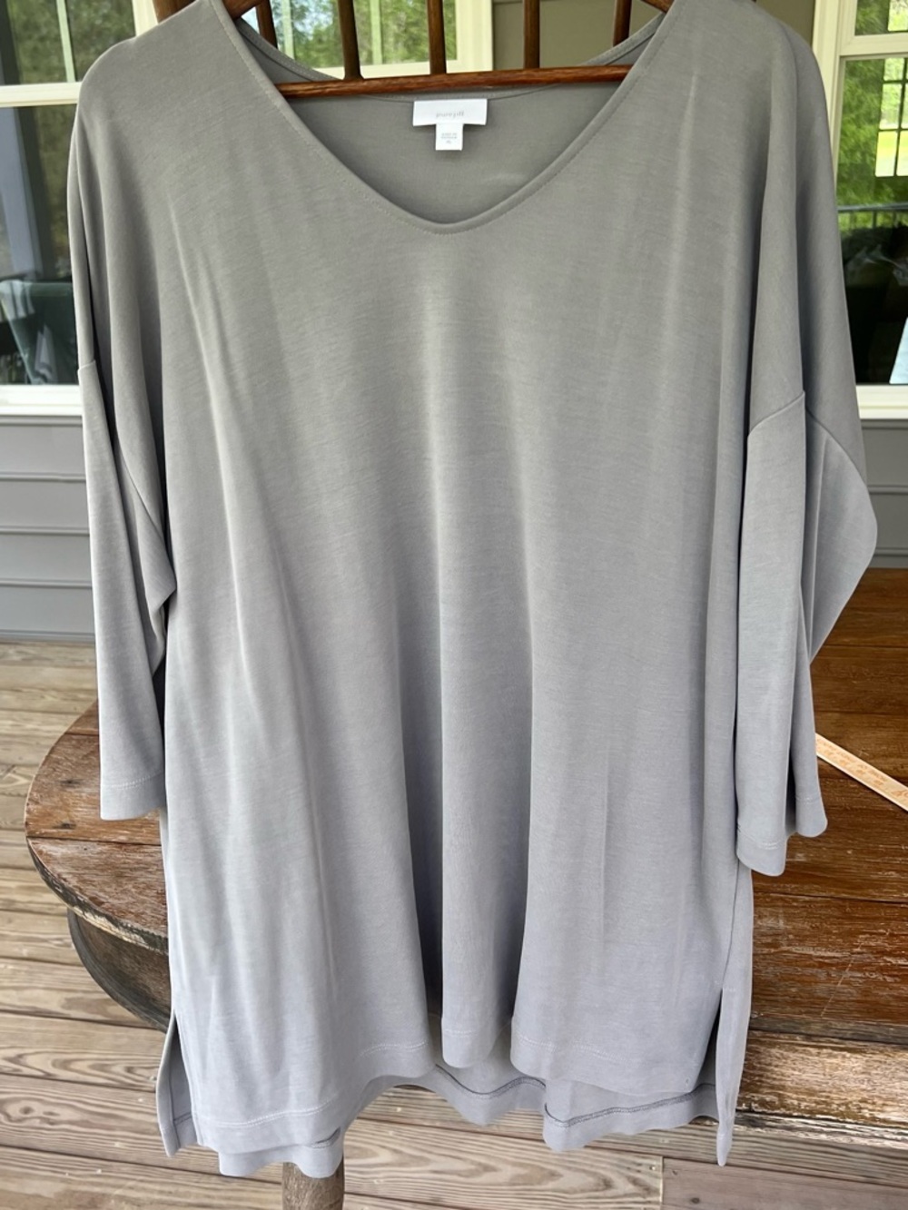Pure Jill J Jill Gray Tencel Modal V Neck Tunic Long Sleeve Shirt Top Grey XL